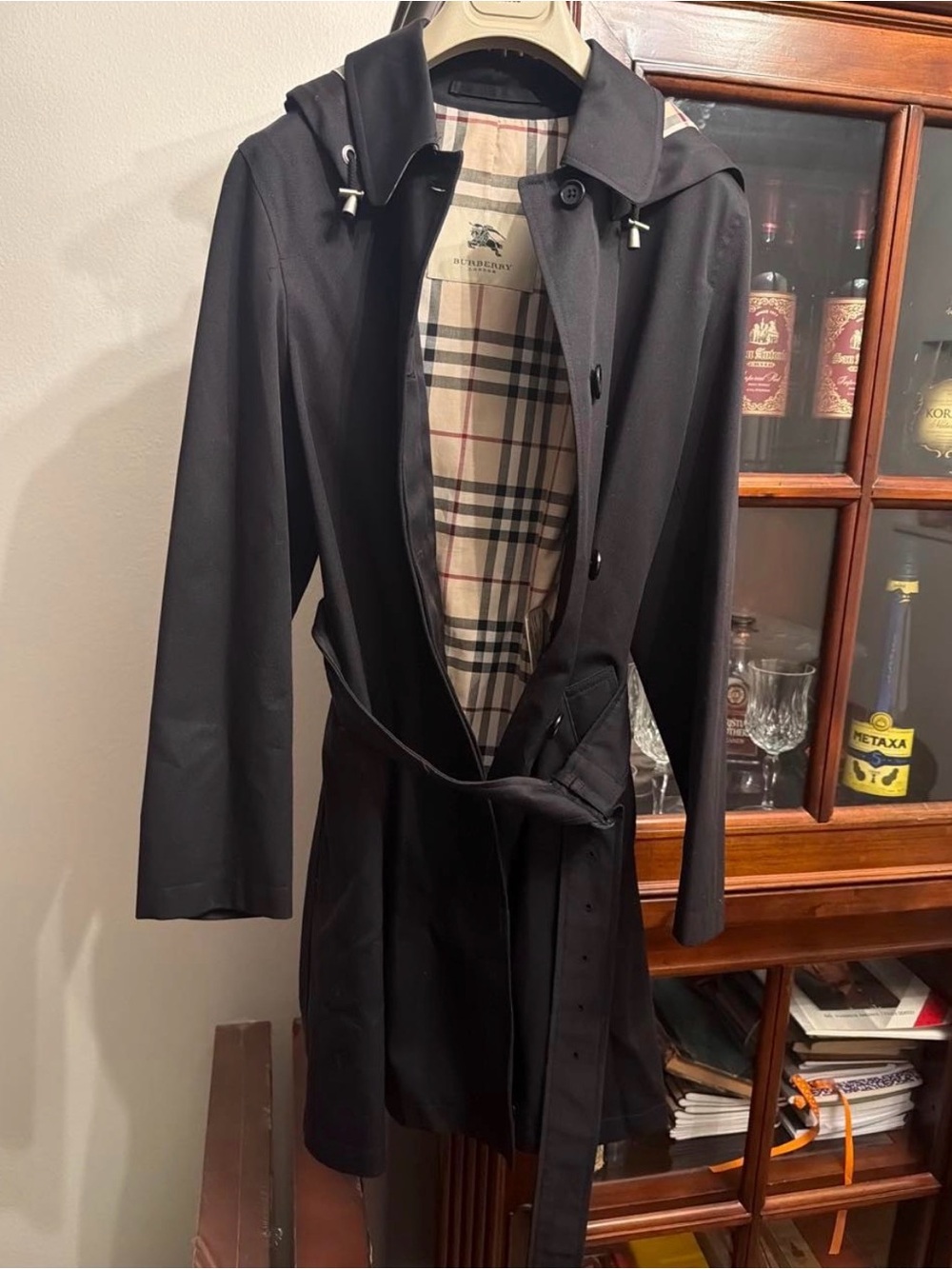Burberry London Black NATASHA Hooded Trench 2R (Small) Pristine w/ garment bag